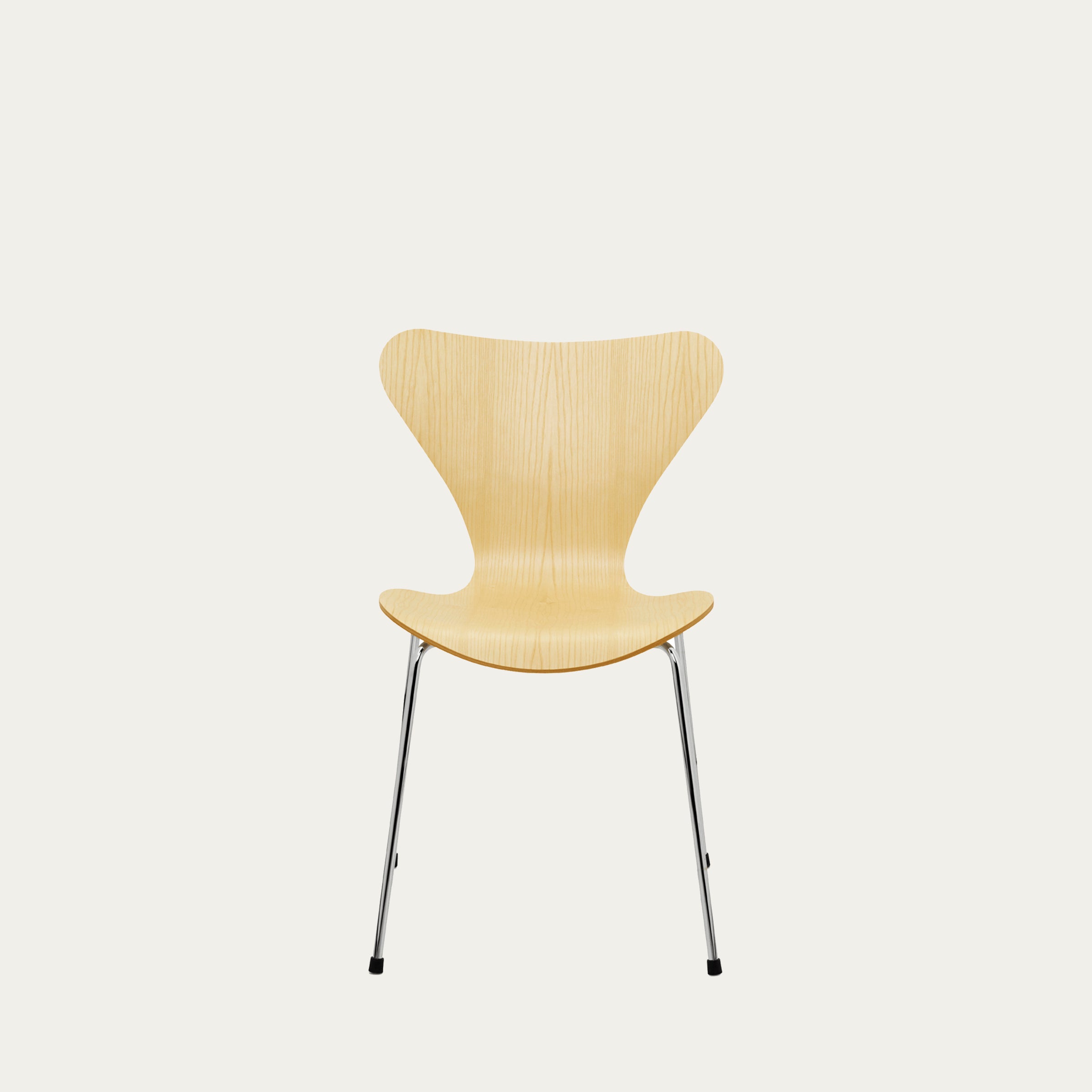 3107 Stapelstuhl von Arne Jacobsen 1955 aus hellem Formsperrholz mit verchromtem Stahlgestell