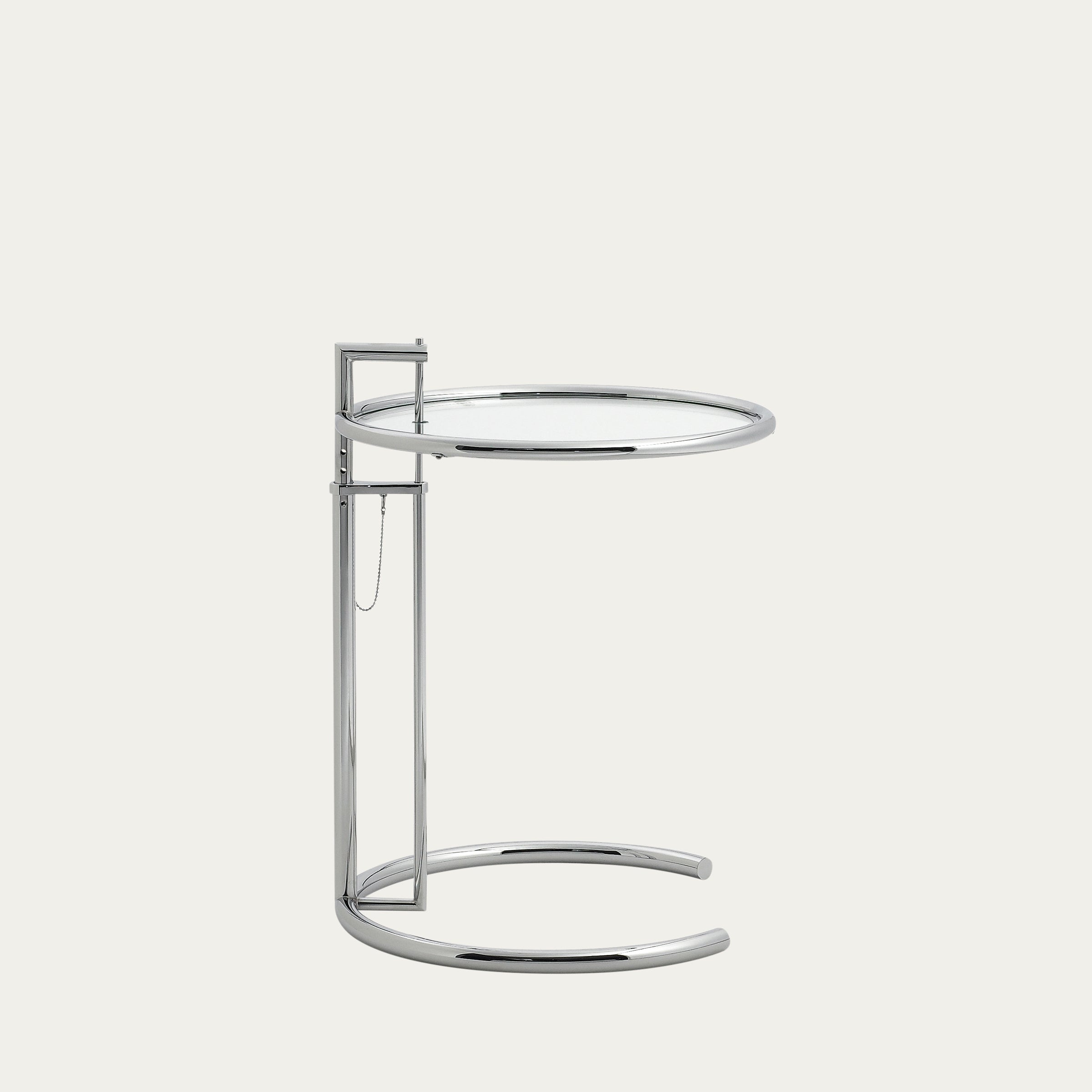 Klassischer E1027 Beistelltisch von Eileen Gray aus Stahl und Glas, höhenverstellbar und funktional