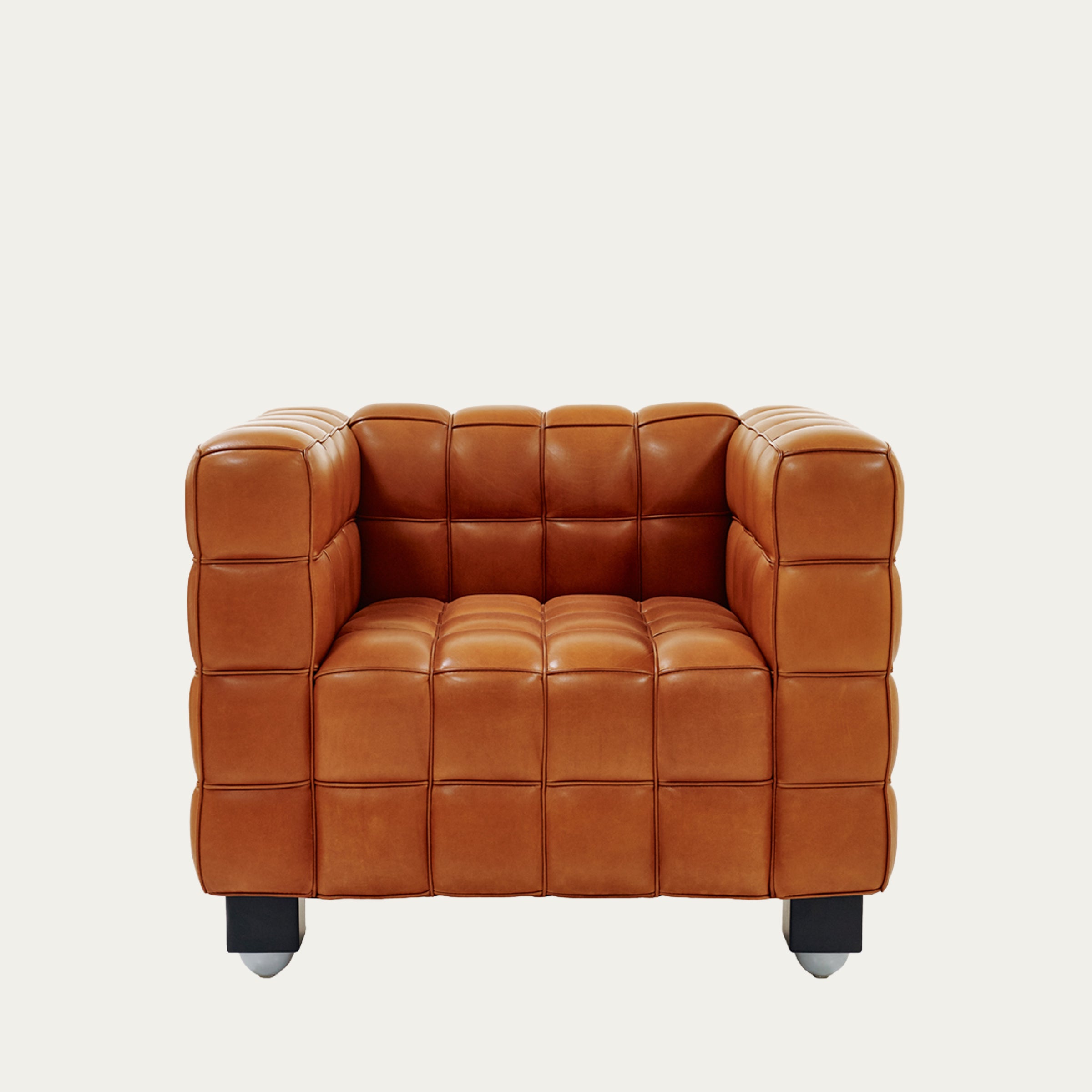 Brauner Kubus Sessel von Josef Hoffmann, ikonischer Würfel-Ledersessel mit markanter Steppung