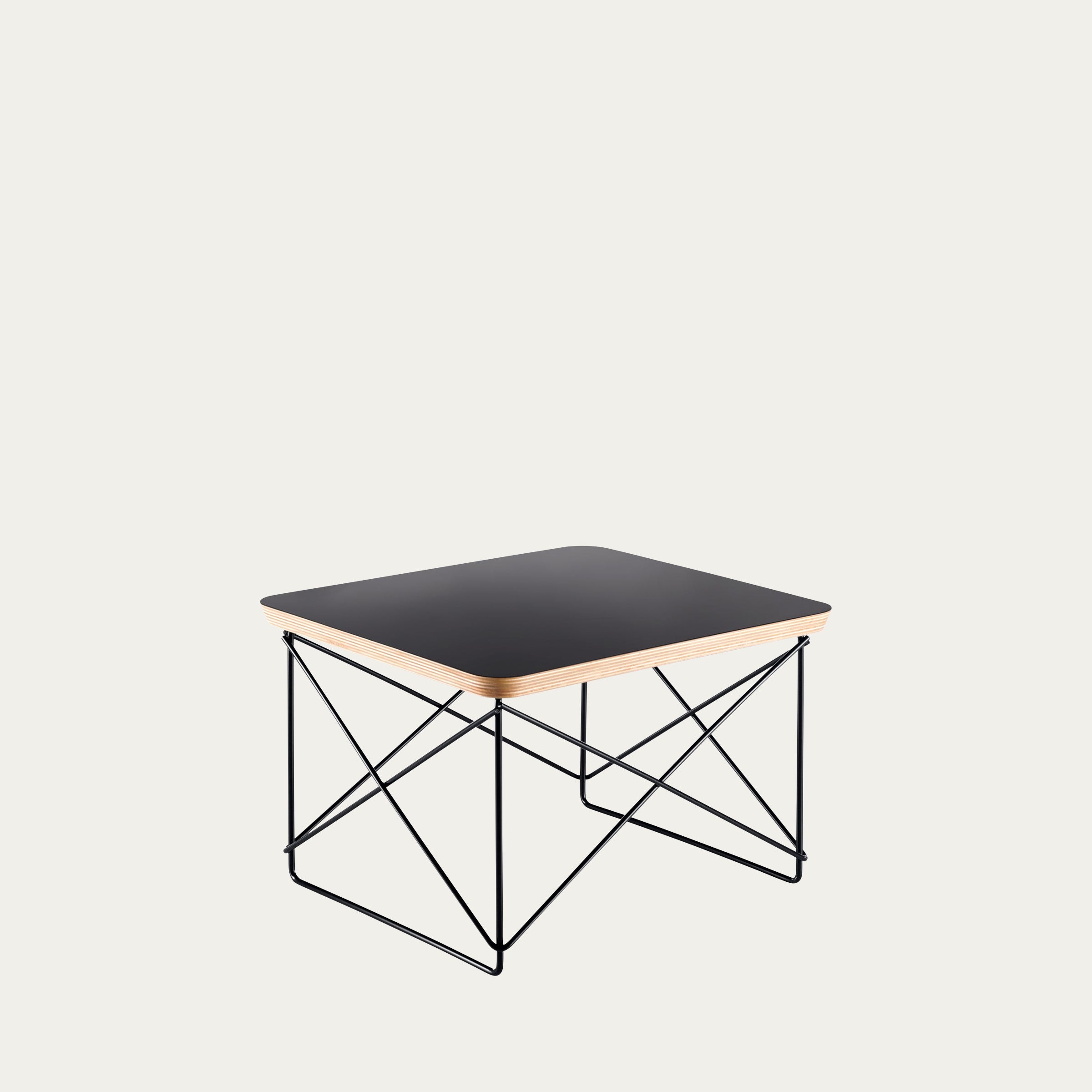 LTR Beistelltisch von Charles & Ray Eames mit schwarzer Tischplatte und verchromtem Drahtgestell