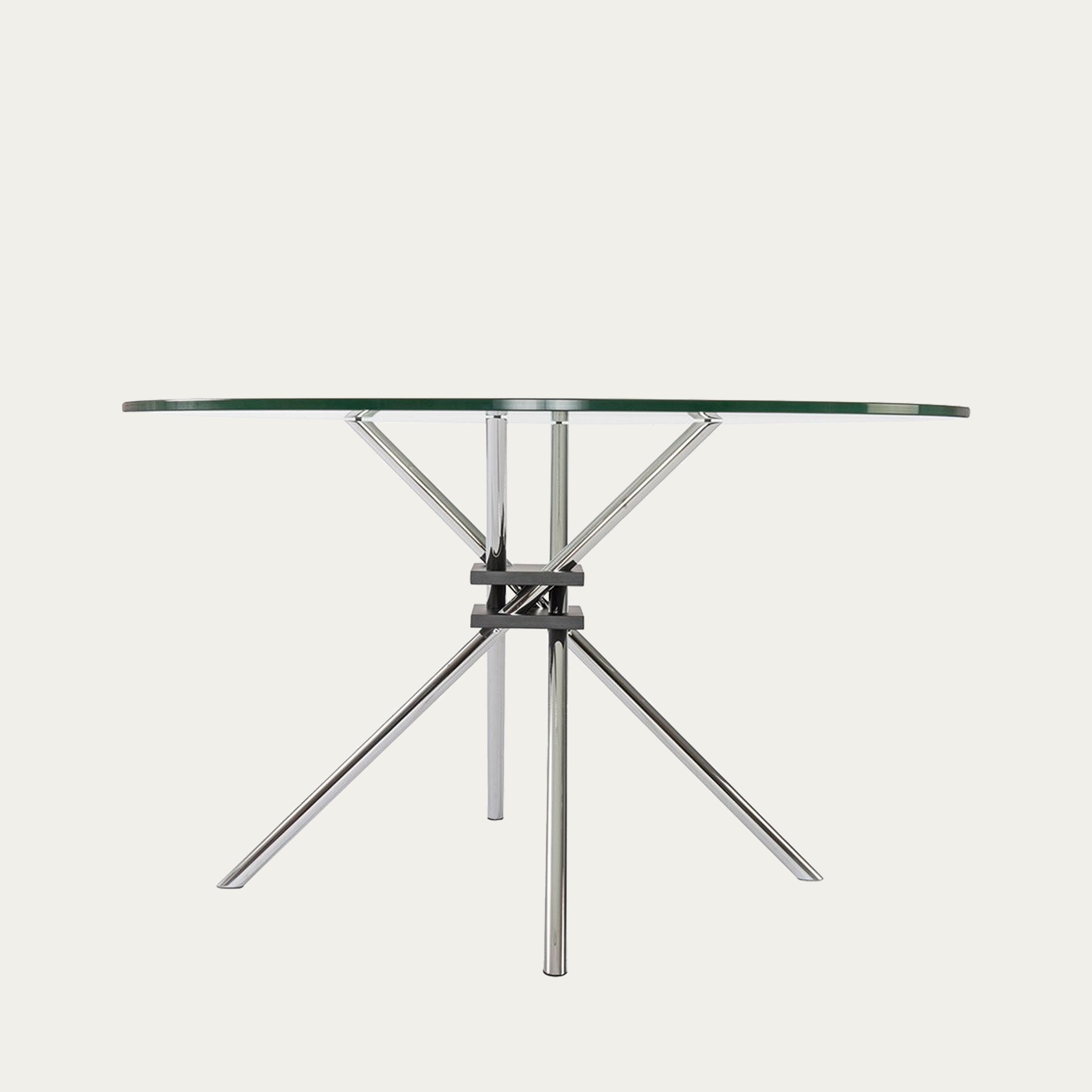Runder MZ59 Glastisch von Takehiko Mizutani – minimalistisches Bauhaus-Design mit verchromtem Stahlgestell