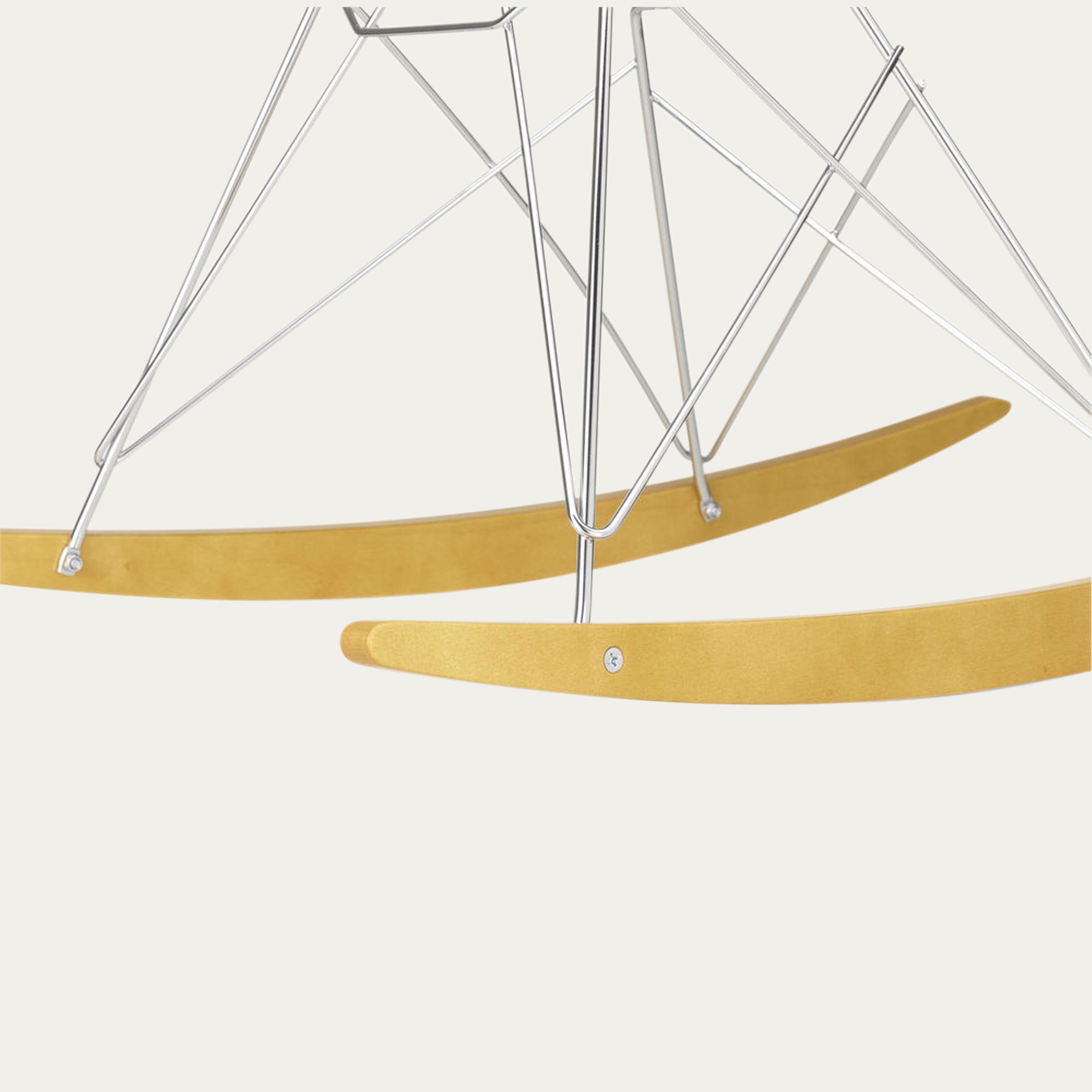 Drahtuntergestell des RAR Schaukelstuhls von Charles & Ray Eames mit verchromtem Stahl und hellen Holz-Kufen