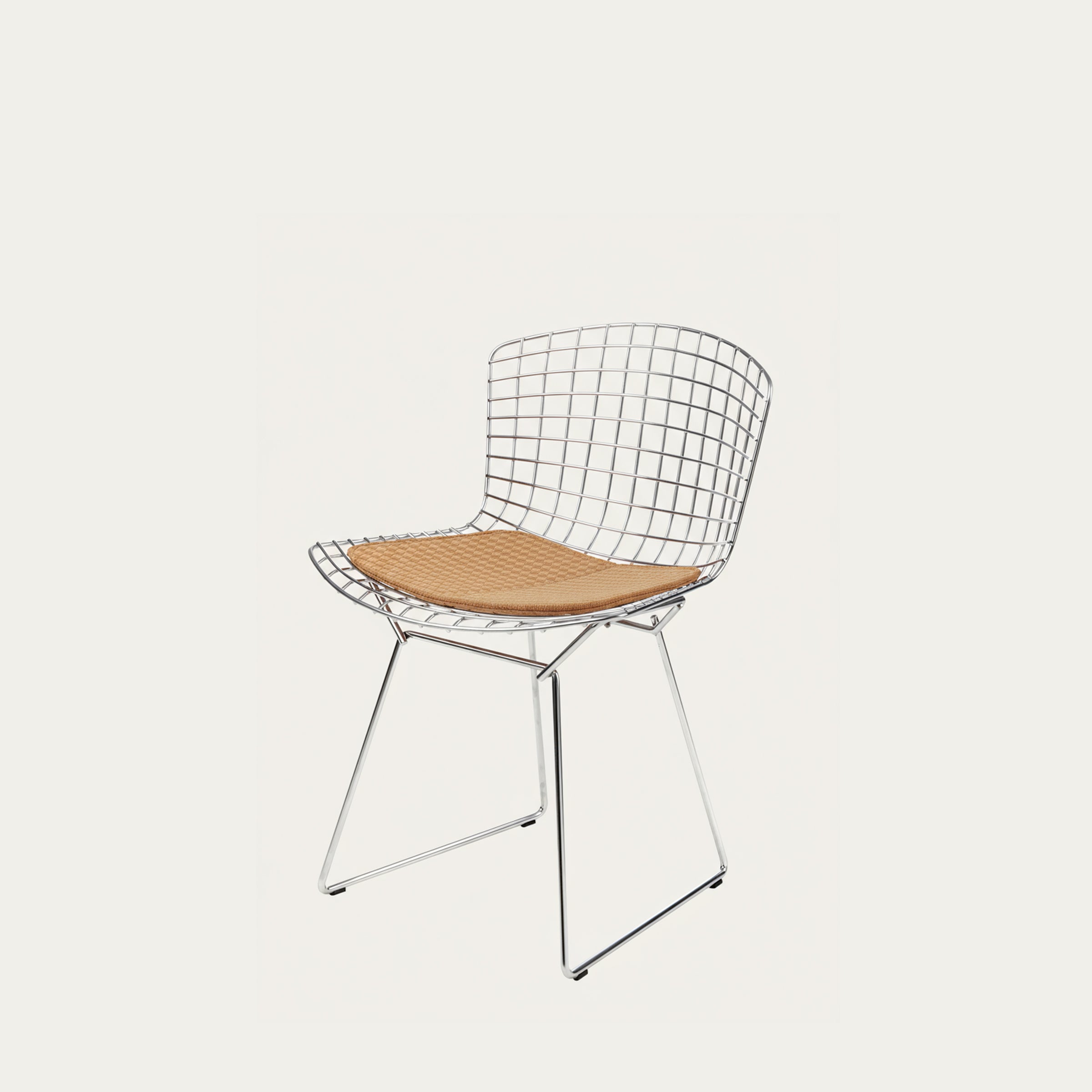 Verchromter Bertoia Side Chair von Harry Bertoia mit geformtem Drahtsitz und beigefarbenem Polster