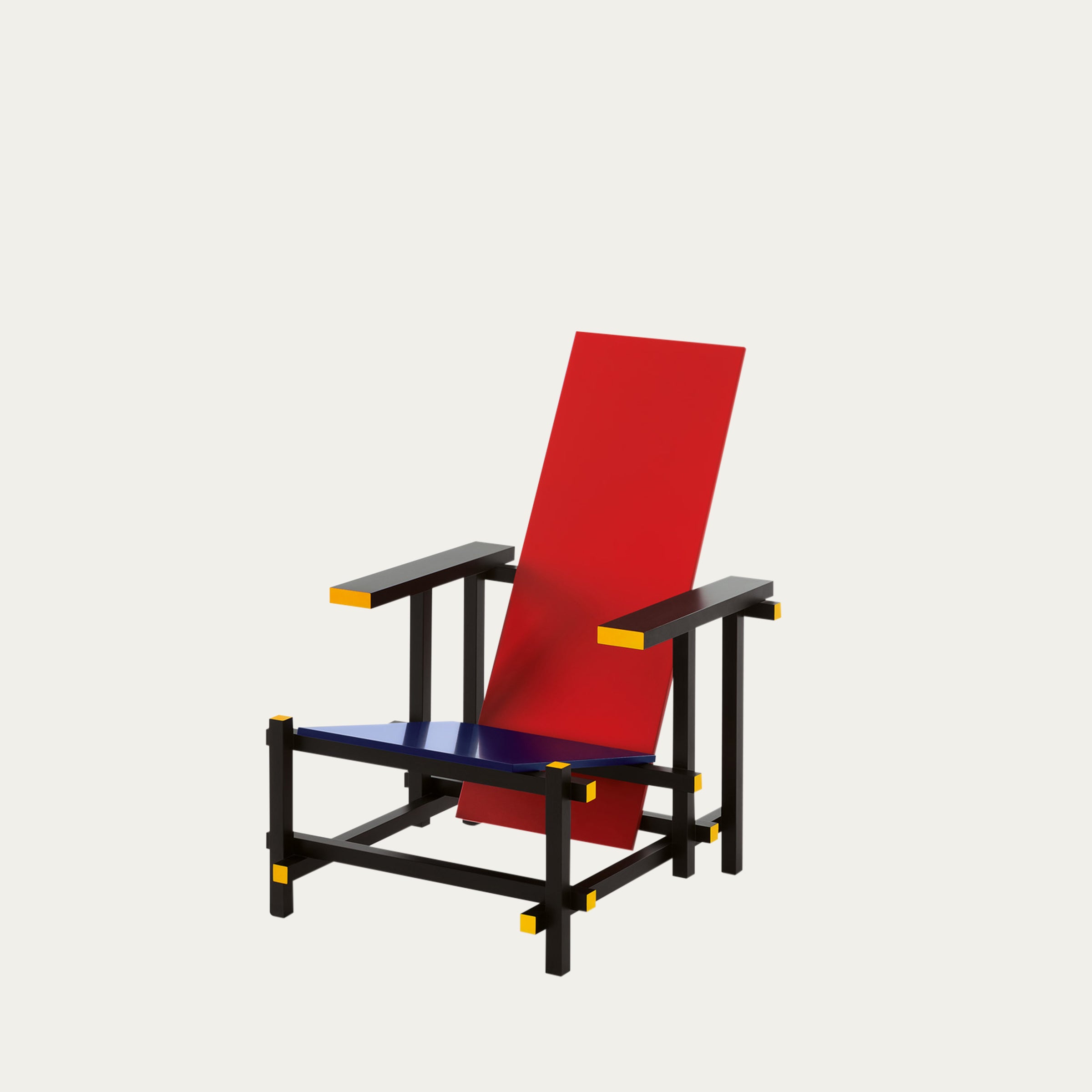 Ikonischer Black Red and Blue Sessel von Gerrit Thomas Rietveld aus dem Jahr 1918 mit schwarzem Rahmen, roter Rückenlehne und blauem Sitz