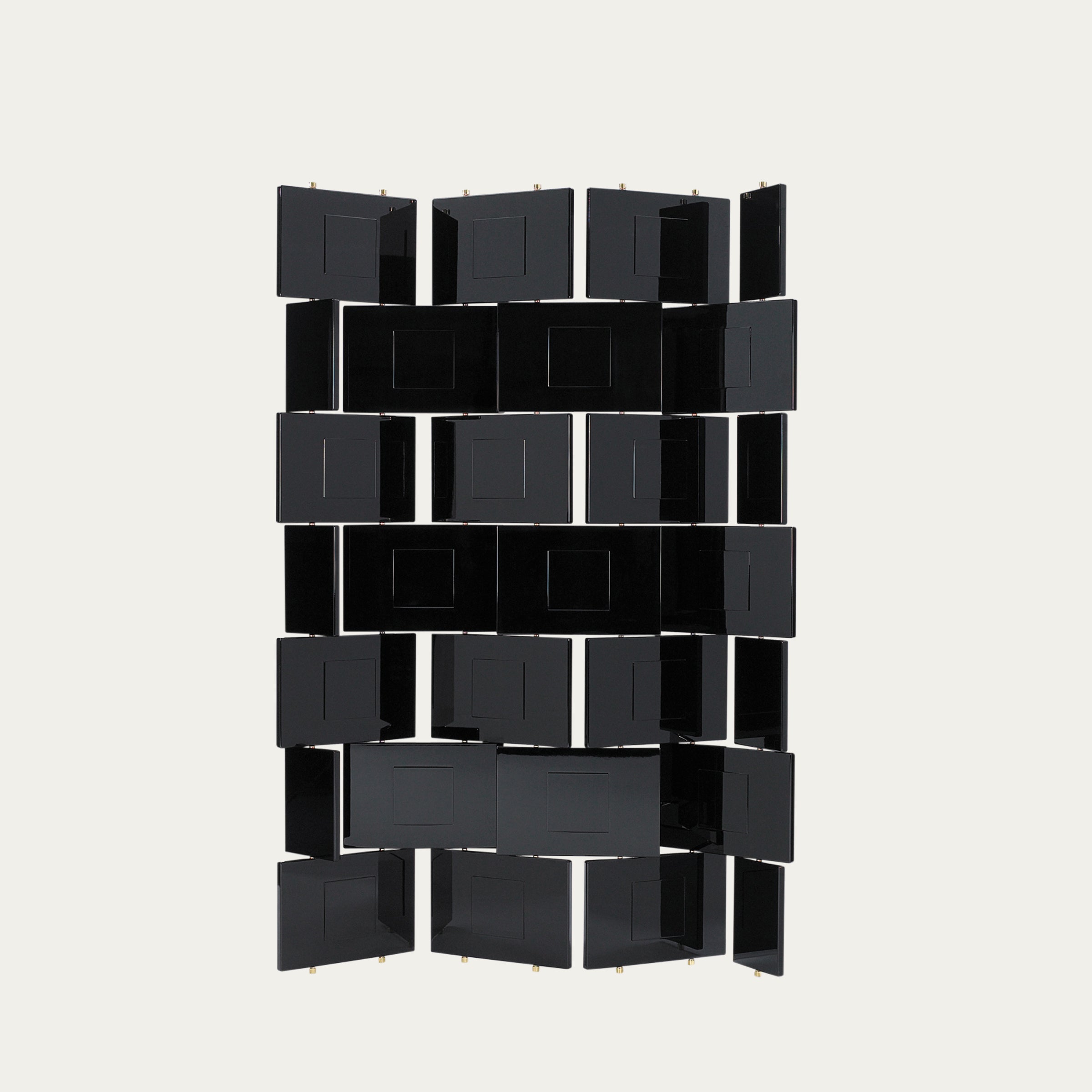 Brick Screen Raumteiler von Eileen Gray in schwarzer Ausführung, architektonischer Paravent mit modularer Struktur