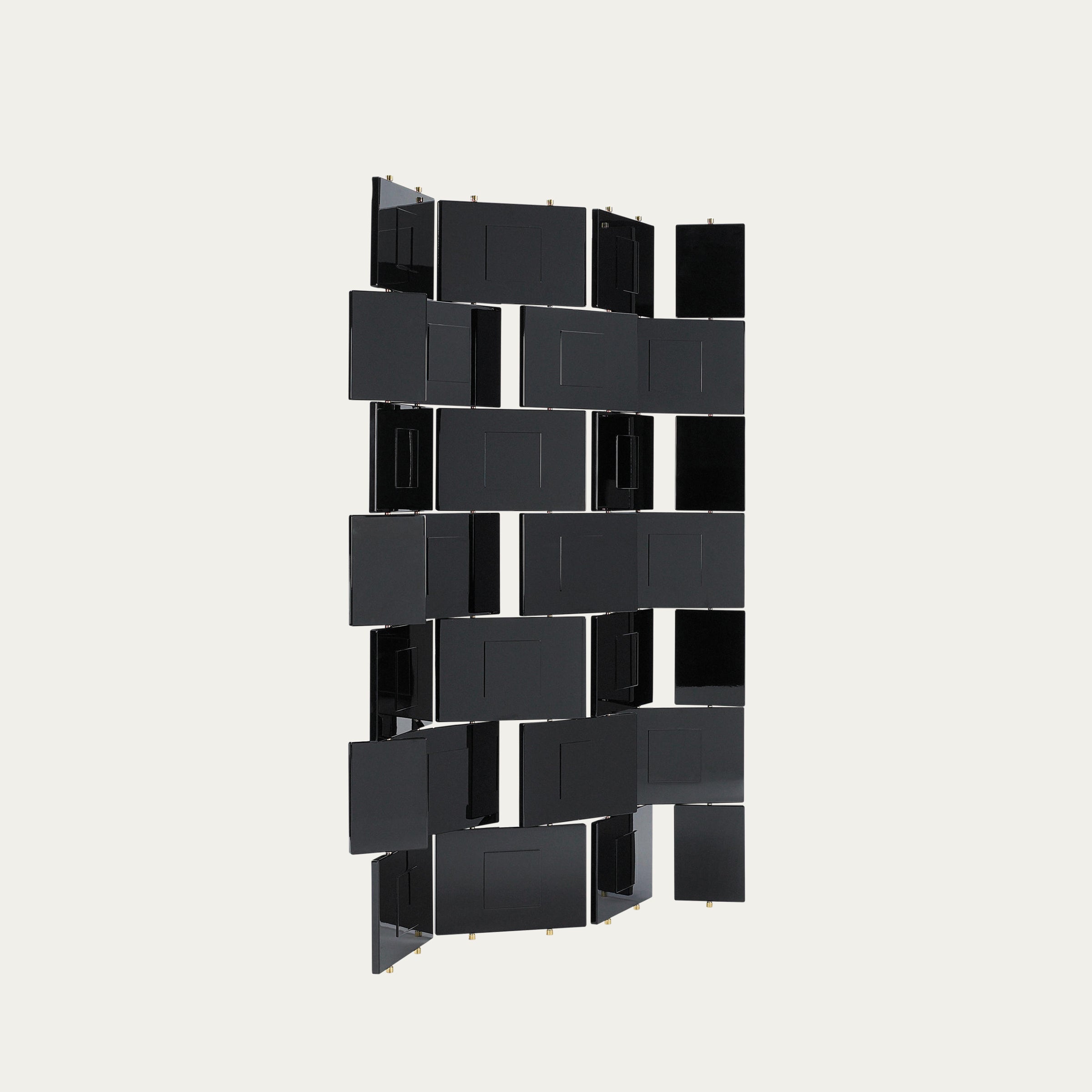 Brick Screen Raumteiler von Eileen Gray in schwarzem Finish, geometrischer Designer-Paravent mit beweglichen Elementen
