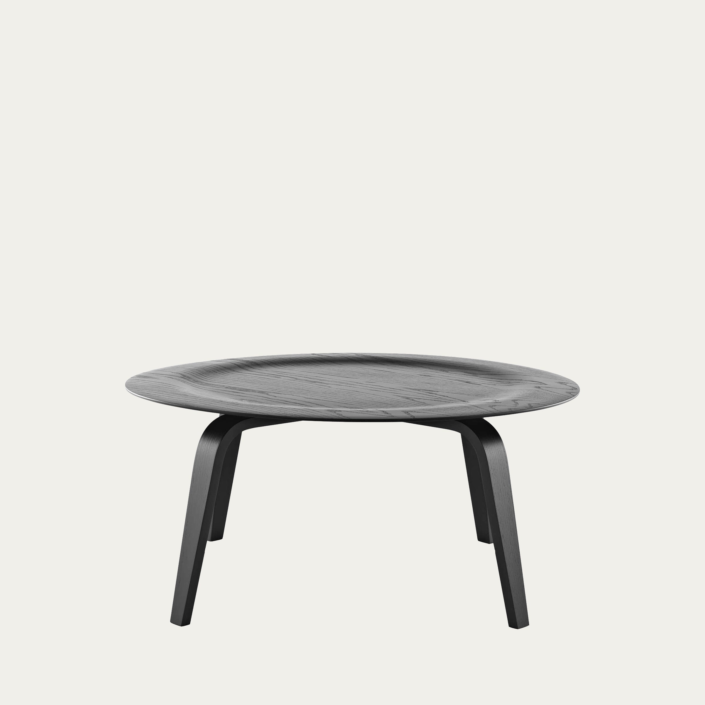 CTW Couchtisch von Charles & Ray Eames aus dem Jahr 1946 mit runder Holzplatte und geformtem Holzgestell im ikonischen Mid-Century-Design