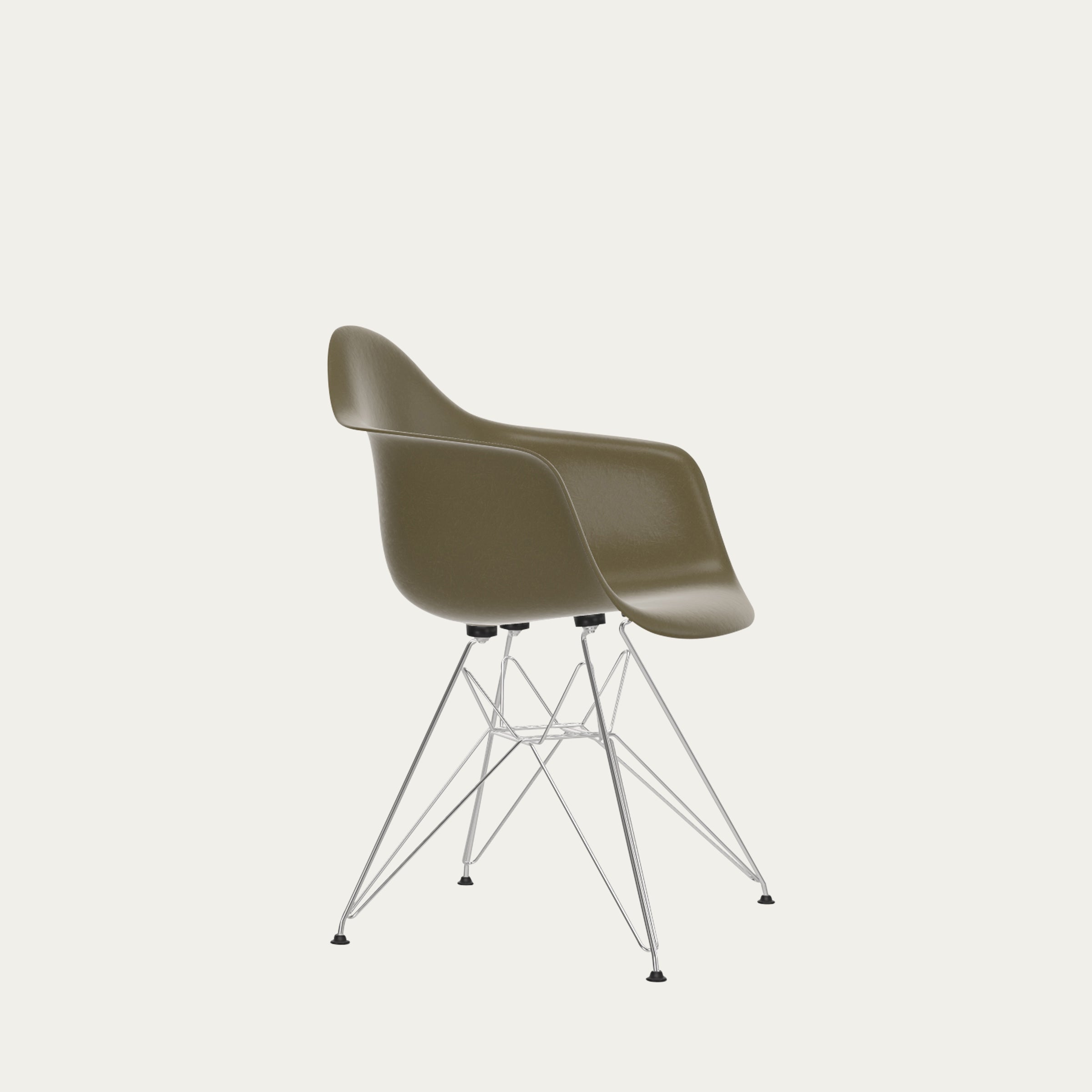 DAR Design-Armlehnstuhl von Charles & Ray Eames mit brauner Fiberglas-Sitzschale und verchromtem Eiffelturm-Untergestell