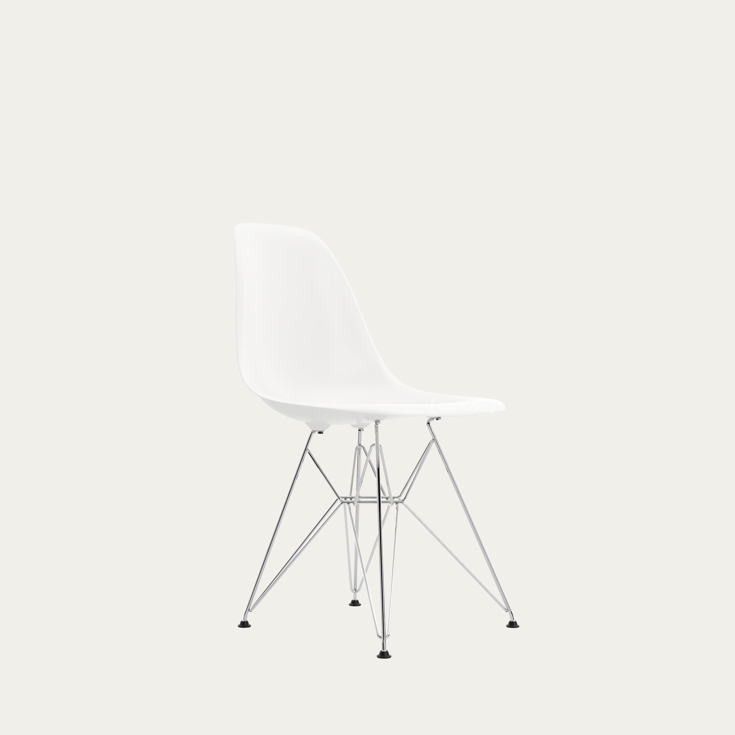 DSR Stuhl von Charles & Ray Eames aus dem Jahr 1950 mit geformter Sitzschale und verchromtem Eiffel-Drahtgestell, Mid-Century-Designklassiker