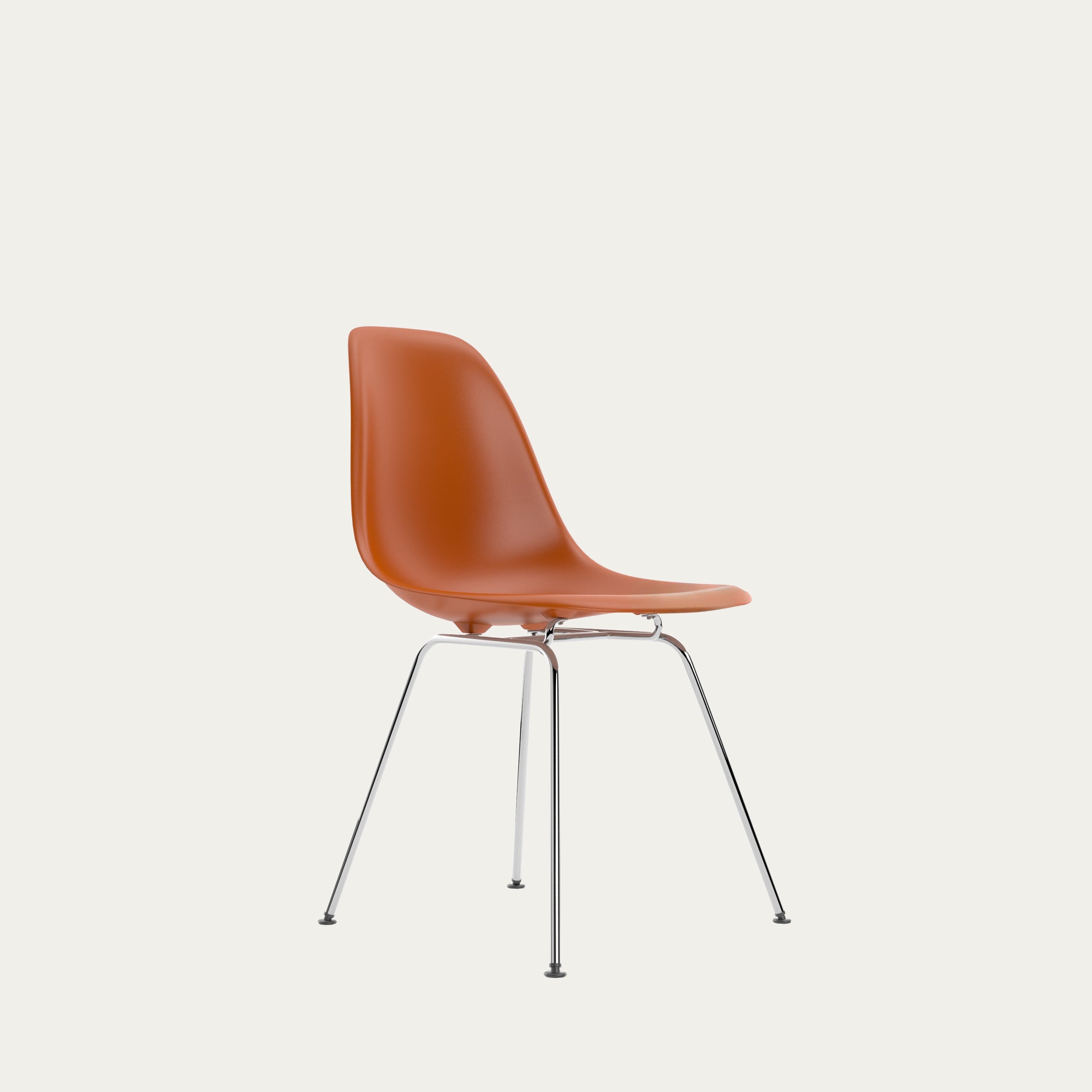 Ikonischer DSX Stuhl von Charles & Ray Eames mit orangefarbener Sitzschale und verchromtem Stahlgestell, klassisches Mid-Century-Design