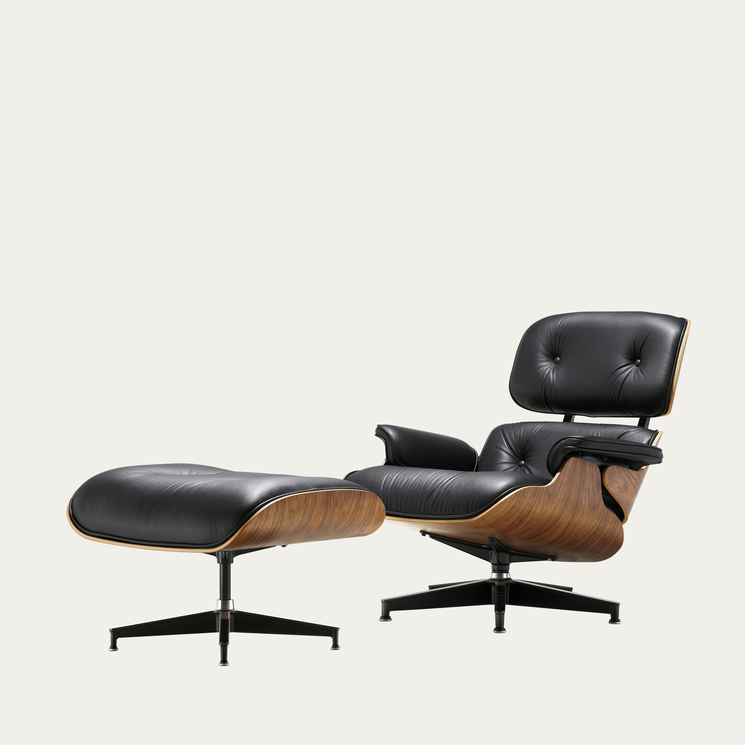 Eames Lounge Chair mit Ottoman von Charles & Ray Eames in Santos Palisander mit schwarzem Anilinleder, handgefertigte italienische Reproduktion