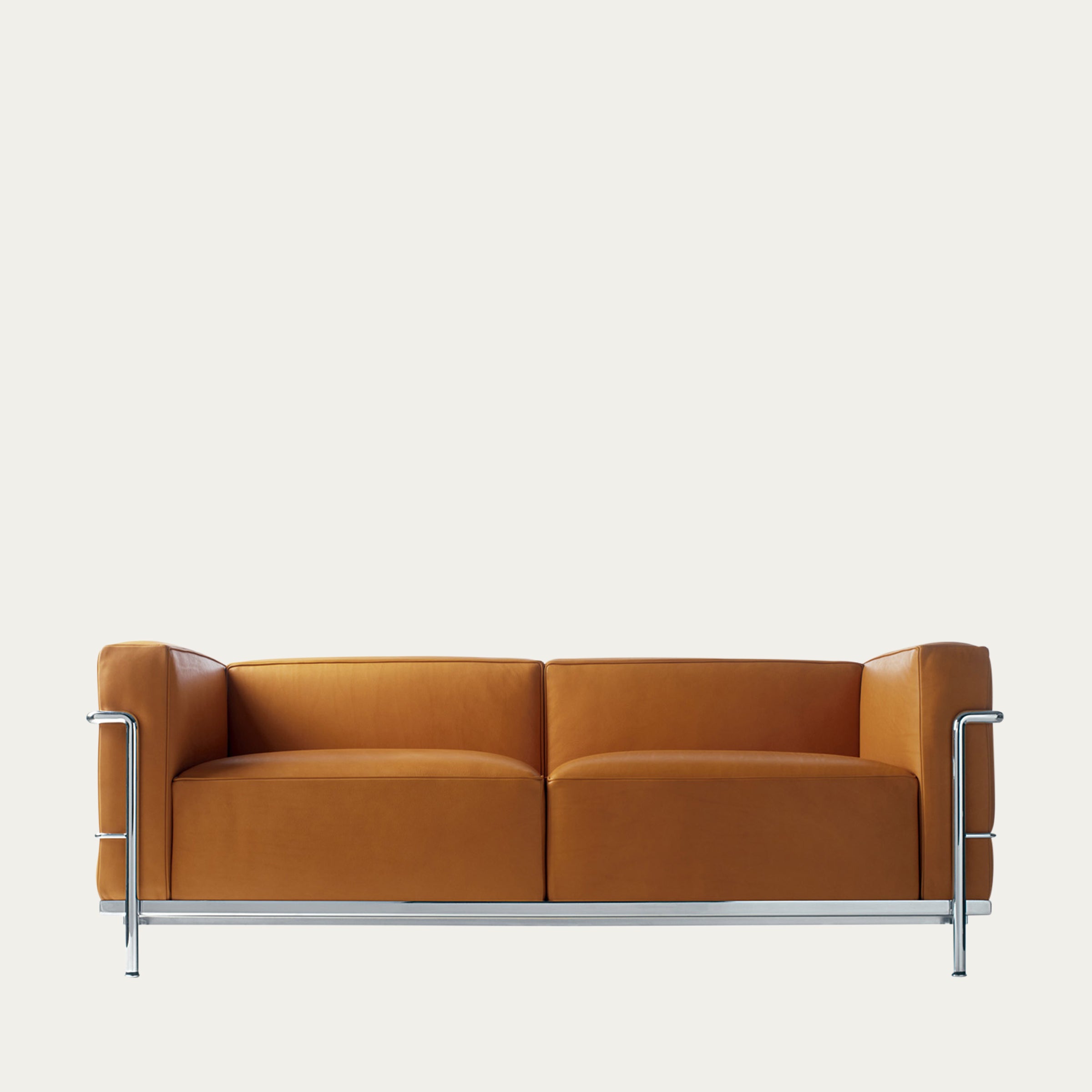 LC3 Sofa Grand Modèle von Le Corbusier in cognacfarbenem Leder, ikonischer Dreisitzer mit Stahlrahmen