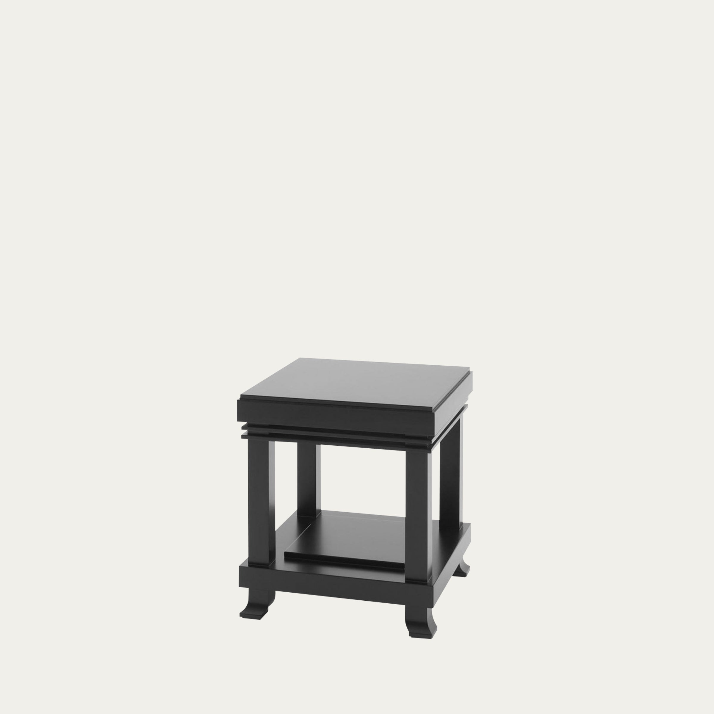 Kleiner quadratischer Robie 2 Beistelltisch von Frank Lloyd Wright in schwarzem Holz mit Ablage unten