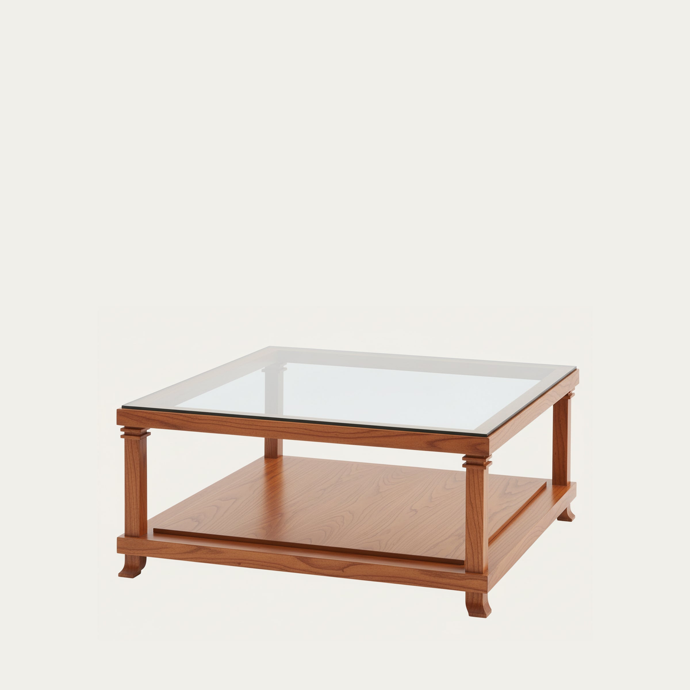 Quadratischer Robie 2 Couchtisch von Frank Lloyd Wright mit Glasplatte und warmem Holzrahmen