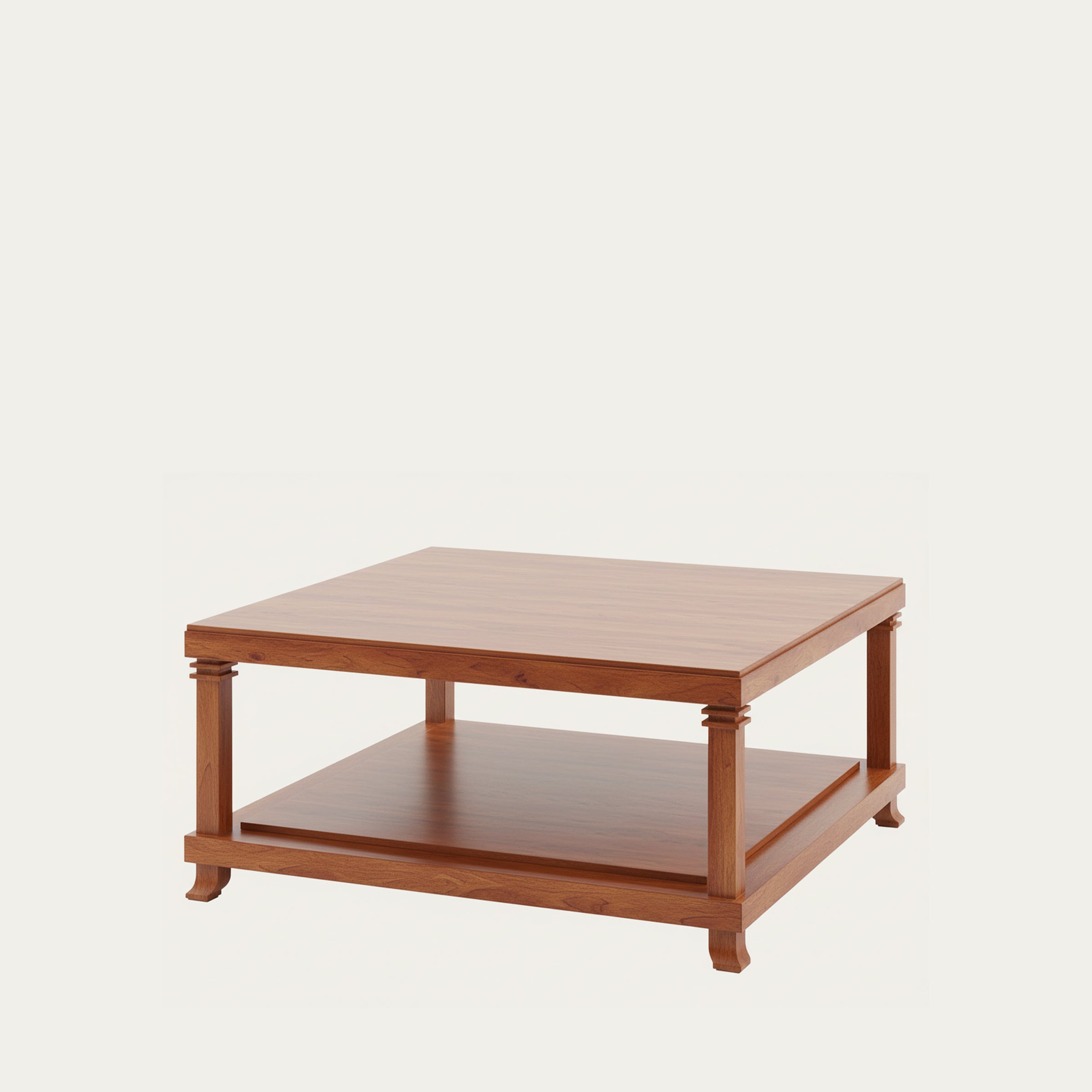 Quadratischer Robie 2 Couchtisch von Frank Lloyd Wright aus warmem Holz mit unterer Ablage