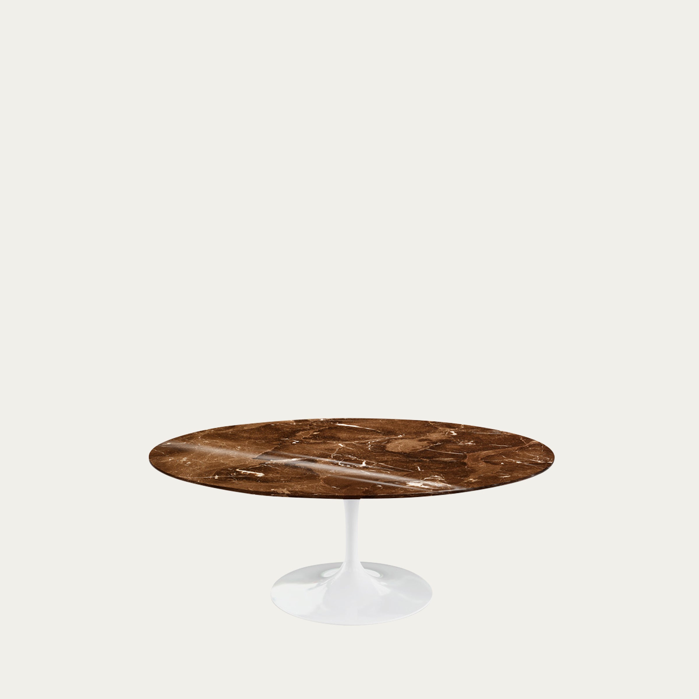 Tulip Coffee Table von Eero Saarinen 1957 mit brauner Marmorplatte und weißem Tulpenfuß