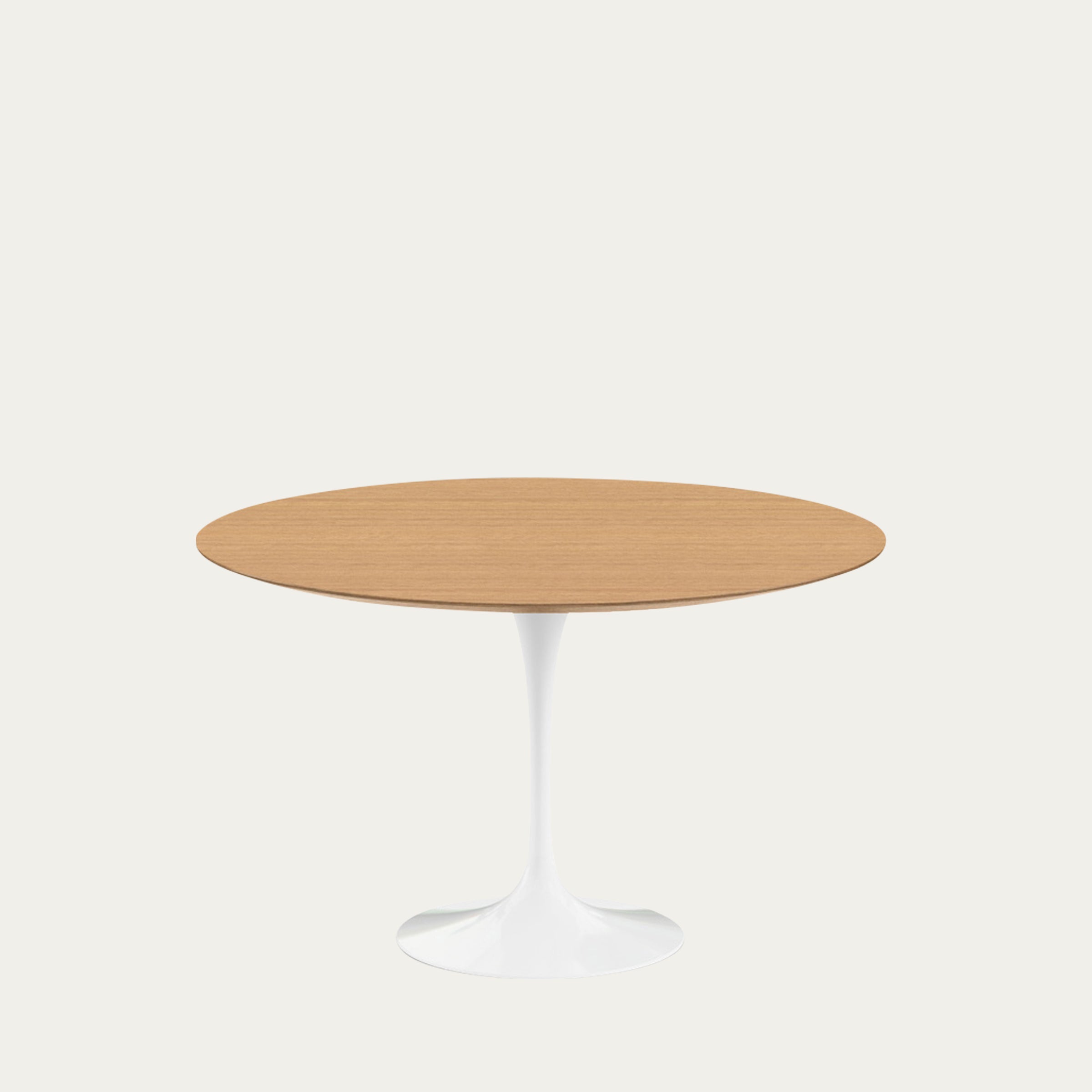 Runder Tulip Table von Eero Saarinen 1957 in Eichenholz-Optik mit weißem Metallfuß